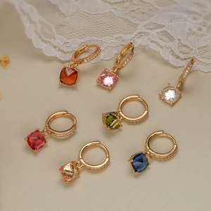 Orecchini A Cerchio Con Pietre Preziose Quadrate Rame Placcato Oro Zirconia Geometrici Per Donna Gioielli Eleganti