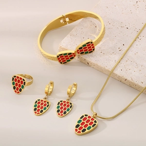 Colorful honeycomb pattern enamel gold jewelry set with necklace bracelet and earrings