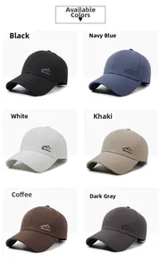 Detail view of cotton baseball caps with fine Narason embroidery in six versatile colors