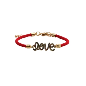 Adjustable red string bracelet with heart pendant and colorful LOVE zircon stones