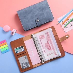 A6 macaron PU leather budget binder with 12 zipper envelopes and magnetic buckle