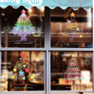 Christmas Window Sticker Static Cling PVC Xmas Tree Double Sided Reusable Glass Decoration Festive Holiday Party Ornament