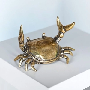 Vintage copper-plated crab figurine as creative desk ornament and brush holder