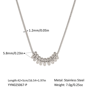 Detailed size chart for silver stainless steel snake chain necklace with round pendant