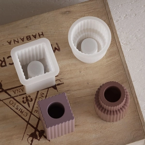 Macro detail of striped silicone mold for DIY square and round candle holders