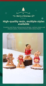 Detail of colorful resin gingerbread figurines with candy canes for Christmas decor