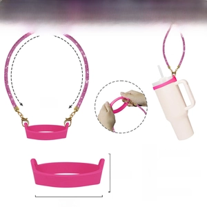 Pink rhinestone handle strap and silicone boot dimensions for Stanley tumblers
