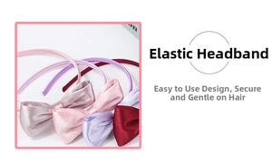 Detail view of handmade satin bow headbands in various colors with elastic soft design