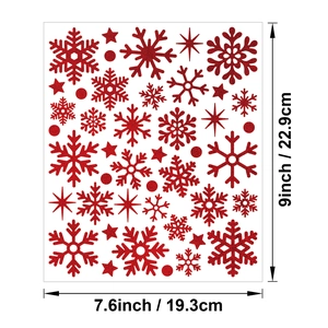 Detail view of red glitter snowflake stickers showing sheet dimensions 19.3x22.9cm