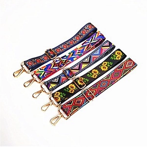 Women's Ethnic Style Wide Adjustable Replacement Bag Strap Multicolor Floral Geometric Printed Shoulder Crossbody Purse Belt