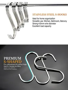 Close-up of 4mm thick stainless steel S-hook with macro view of polished metal texture