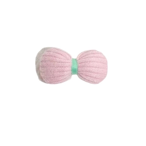 Nœud tricoté rose avec ruban vert clair pour poupées et accessoires de chaussettes