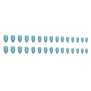 Light blue aurora stiletto press-on nails set in a minimalist 24-piece layout
