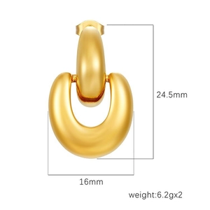 Orecchini a cerchio a forma di C in acciaio inossidabile placcato oro 18K vintage