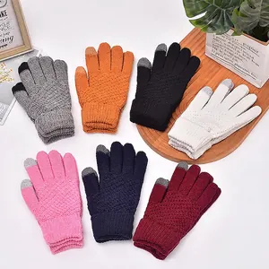 Knitted touch screen gloves in multiple colors with warm thermal thick ribbed cuffs
