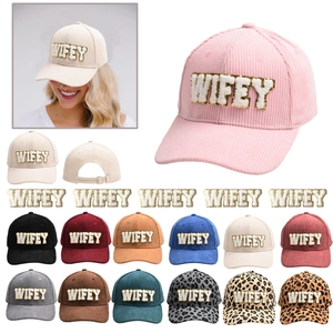 Corduroy WIFEY baseball cap with embroidery in multiple colors and leopard patterns