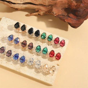 Women Vintage Teardrop Copper Zirconia Stud Earrings Multi Color Waterdrop Crystal Earrings For Party Wedding Jewelry