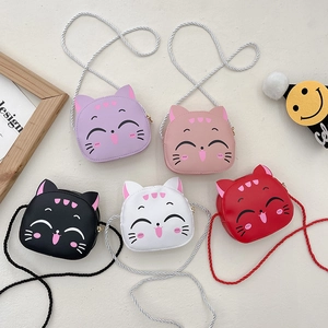 Cute Cartoon Cat Shape Kids Crossbody Bag PU Leather Mini Shoulder Coin Purse For Girls Toddler Casual