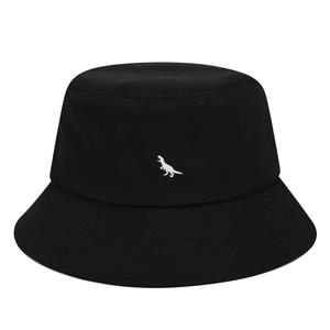 Bob classique en coton noir avec broderie minimaliste de dinosaure blanc élégant