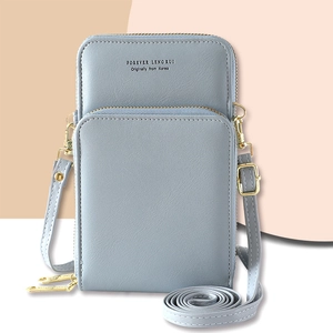 Women Crossbody Phone Bag PU Leather Multi Layer Zipper Large Capacity Mini Shoulder Bag Fashion Handbag Korean Style