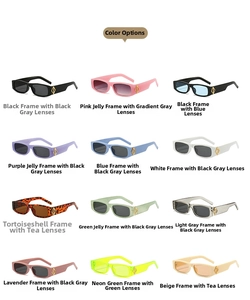 Detailed color selection chart for rectangle sunglasses with gold diamond temples