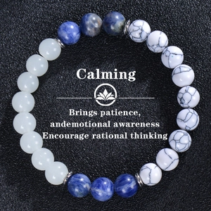 Natural Stone Beaded Bracelet Calming Healing Blue Vein Stone White Turquoise Jewelry For Men Women Casual Style Fashion