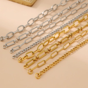 Minimalist 18k gold and silver stainless steel chain bracelets set for women