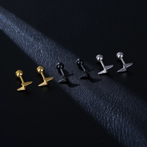 Lightning Bolt Stud Earring 316L Stainless Steel Screw Ball Back Piercing Jewelry Punk Minimalist Unisex Small Mini