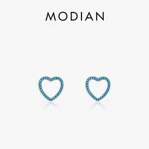 Boucles Oreilles Cœur Argent Sterling 925 Design Creux Avec Turquoise Bleue Micro Pavé Style Doux Pour Femmes