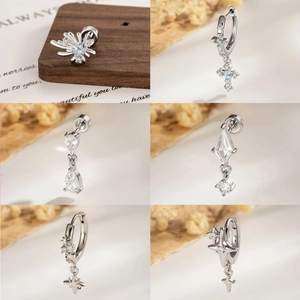 Star Cross Titanium Steel Zircon Ear Cartilage Stud Piercing Jewelry Screw Back Silver Tone Fashion Body Accessory