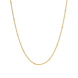 Minimalist gold-plated stainless steel snake chain necklace with small gold bead accents