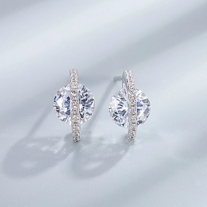 Elegant S925 sterling silver planet stud earrings with sparkling cubic zirconia stones