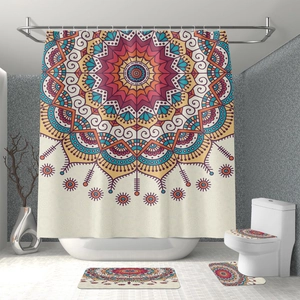 Waterproof Polyester Shower Curtain And Anti Slip Flannel Bathroom Mats Toilet Cover Mandala Bohemian Holiday Home Decor