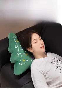 Green plush Christmas tree pillow with colorful dots embroidery for home decoration