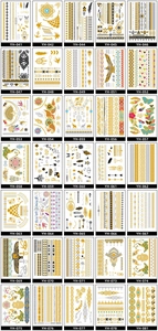 Collection of 25 metallic gold and silver temporary tattoos with bohemian tribal designs
