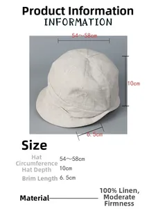 Infos sur les tailles et dimensions du chapeau en lin avec bord de 6,5cm de large