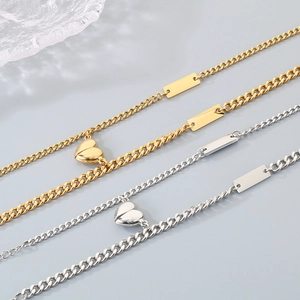 Fashionable stainless steel heart magnet bracelet for couples with rectangle tag pendant