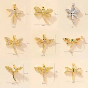 Variety of dragonfly pendants with colorful cubic zirconia and micro-pave crystals