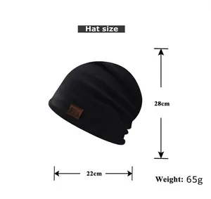 Versatile black cotton knit beanie for men and women with leather patch 22x28cm