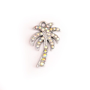 Silver palm tree pendant charm with colorful crystals for DIY jewelry making