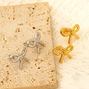 Stereoscopic Ribbon Bow Knot Stud Earrings 304 Stainless Steel 18K Gold Plated High End Exaggerated Jewelry For Women