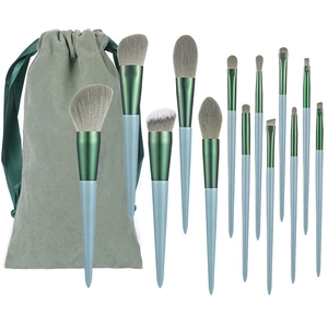 Set da 13 pennelli per trucco azzurro chiaro con custodia in velluto grigio