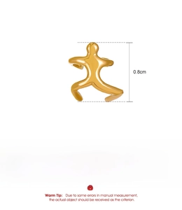 Detailed specs of 0.8cm gold copper human figure ear cuff weighing 1g with macro view