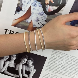 Elegant stack of S925 sterling silver tennis bracelets with round cubic zirconia stones