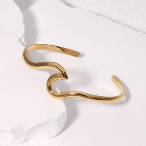Wave Stainless Steel Open Cuff Bracelet Minimalist Geometric Bangle Colorfast Chic Jewelry For Women