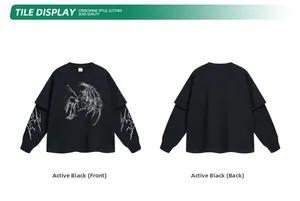 Vorder- und Rückansicht des schwarzen Langarmshirts mit Streetwear-Grafikdruck