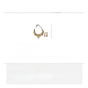 Detailed size chart of vintage gold-tone necklace and teardrop rhinestone earring set