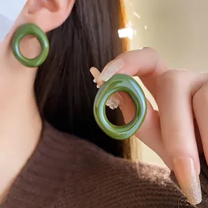 Hollow Resin Hoop Earrings With Silver Earring Post Retro Minimalist Irregular Circular Studs For Women Elegant Jewelry