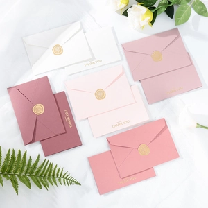 Elegant gold foil Thank You card set with wax seal envelopes in pink and white tones