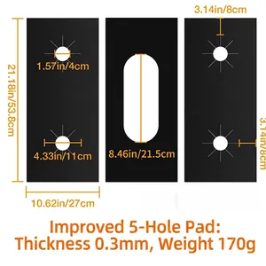 Detail of 0.3mm thick Teflon stove protector mat with precise dimensions and hole layouts